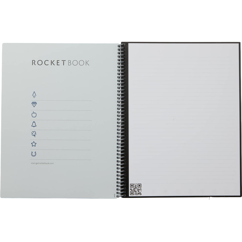 Rocketbook New Core herbruikbaar spiraalvormig notitieboek, uitvoerend formaat 6 x 8,8, grijs - gelinieerde pagina's, app-aangesloten, uitwisbare, duurzame hoes, ideaal voor school, werk en creatieve